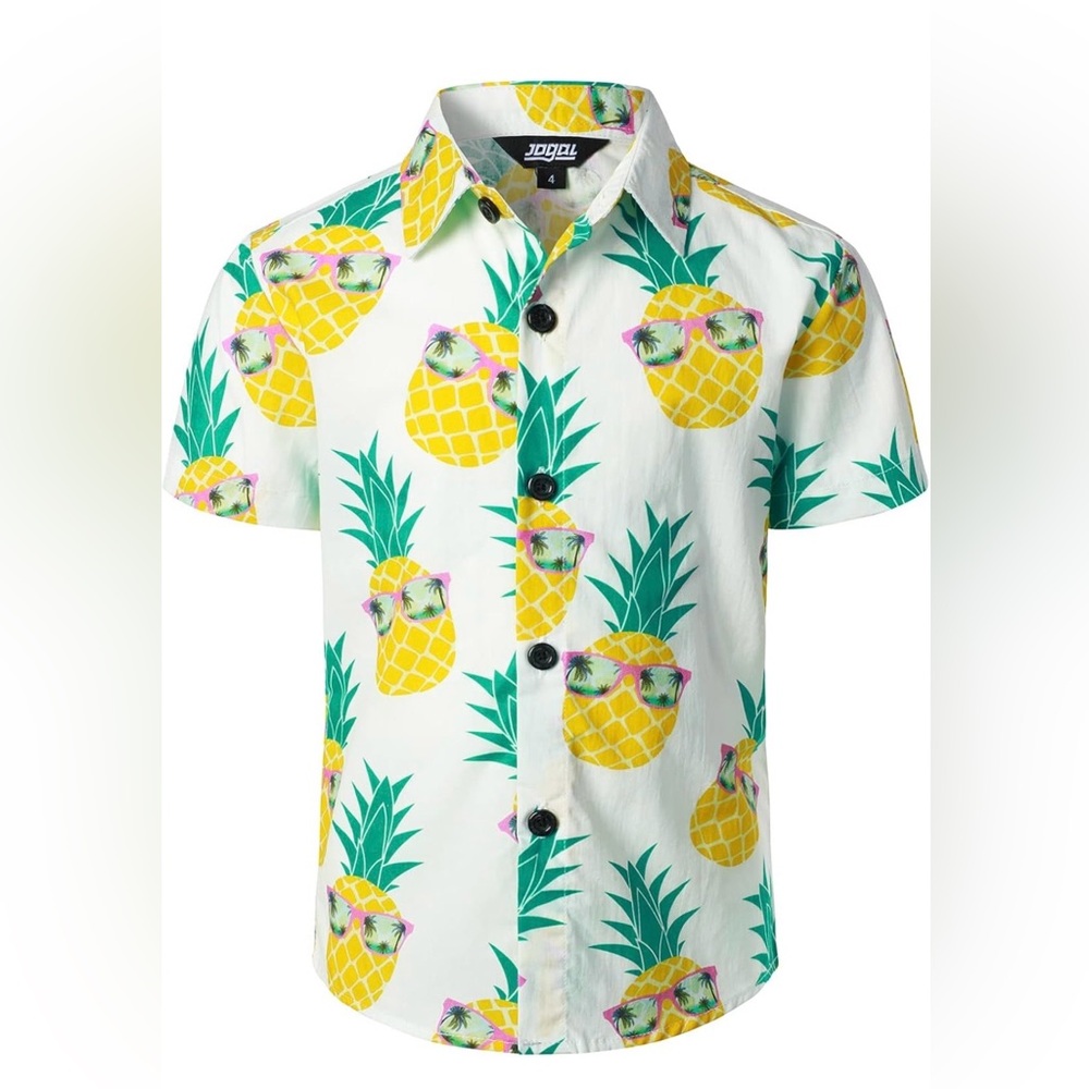 JOGAL Boys Hawaiian Shirt Short Sleeve Floral Button Down Beach Shirt Sz 12 NWT